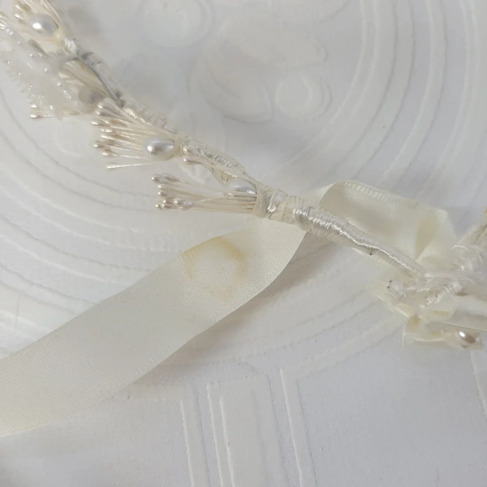 Vintage Greek Stefana Wedding Crowns Ivory Pearls Floral 1980's‎ Orthodox